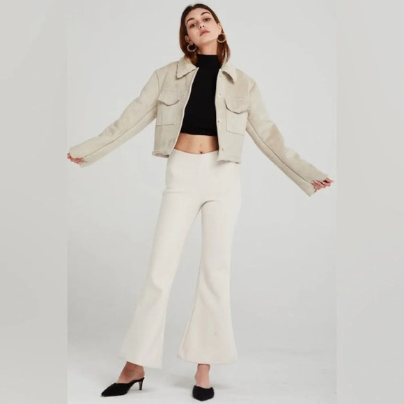 STORETS Vanessa Cropped Shearling Jacket in Beige - Picture 3 of 14